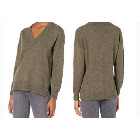 Madewell Sweater Donegal Forest Bartlett V Neck Pullover Green Black Speckled XS - Picture 3 of 14